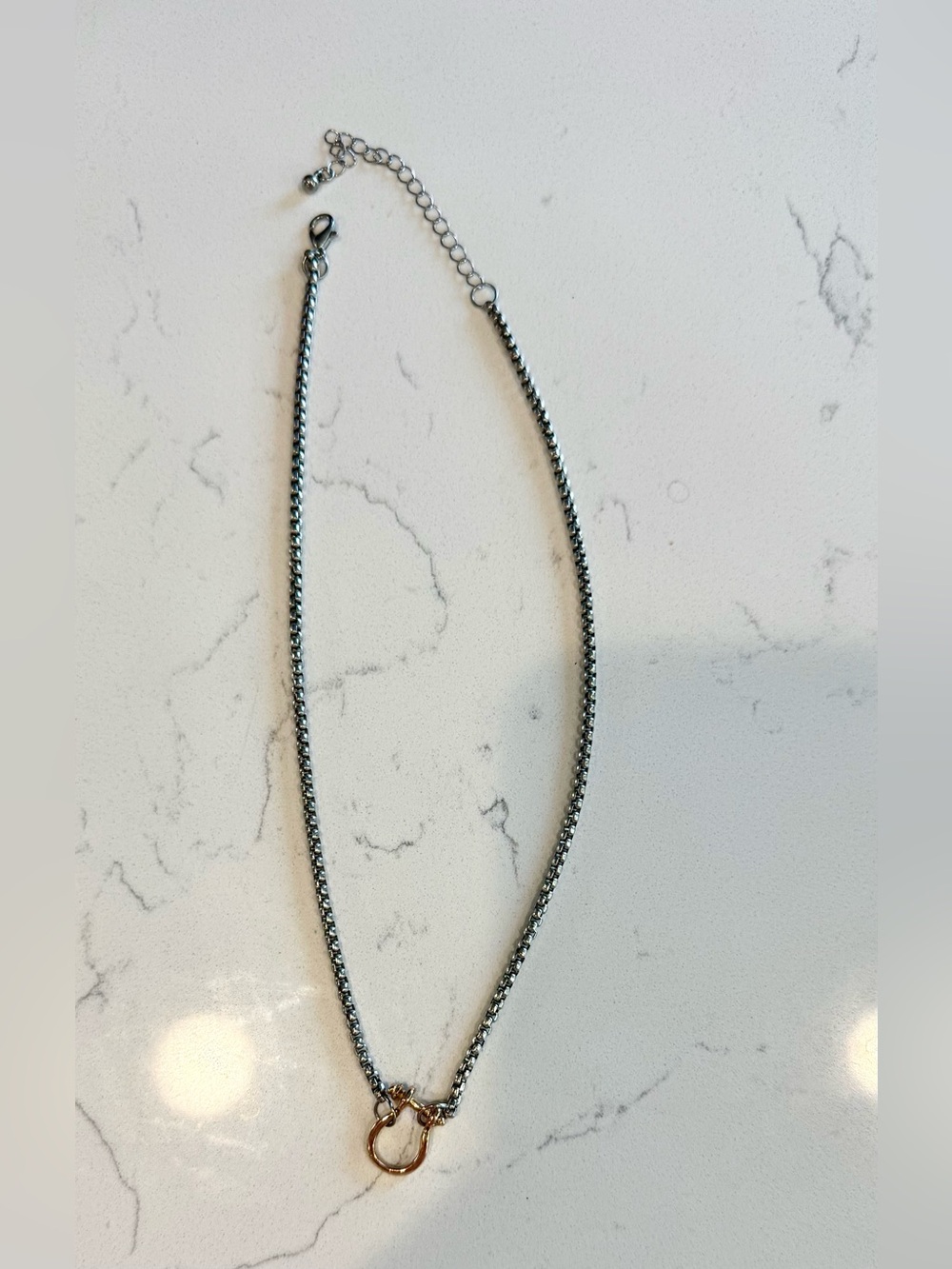 Minimal Horseshoe Two-Tone Ring Detail Necklace - Silver with Gold Accents